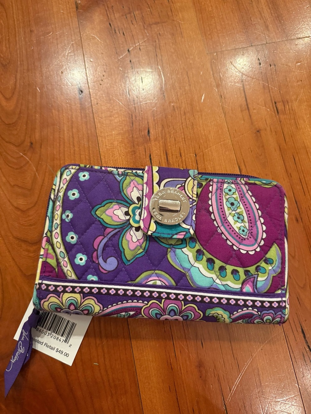 Vera Bradley Purple Paisley Floral Quilted Wallet with Teal Accents
